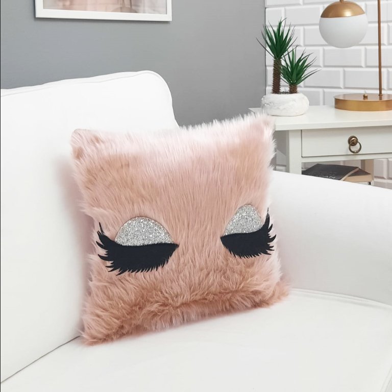 Peluş Kirpik Kırlent Kılıfı Pudra 40x40cm
