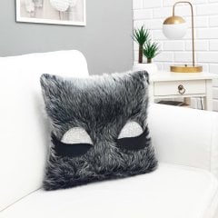 Peluş Kirpik Kırlent Kılıfı Gri 40x40cm