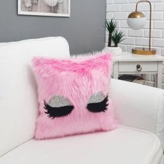 Peluş Kirpik Kırlent Kılıfı Pembe 40x40cm