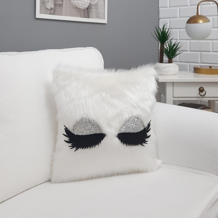 Peluş Kirpik Kırlent Kılıfı Beyaz 40x40cm