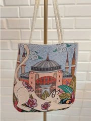 Ayasofya Kedisi Desen Goblen Dokuma Kumaş Heybe Çanta