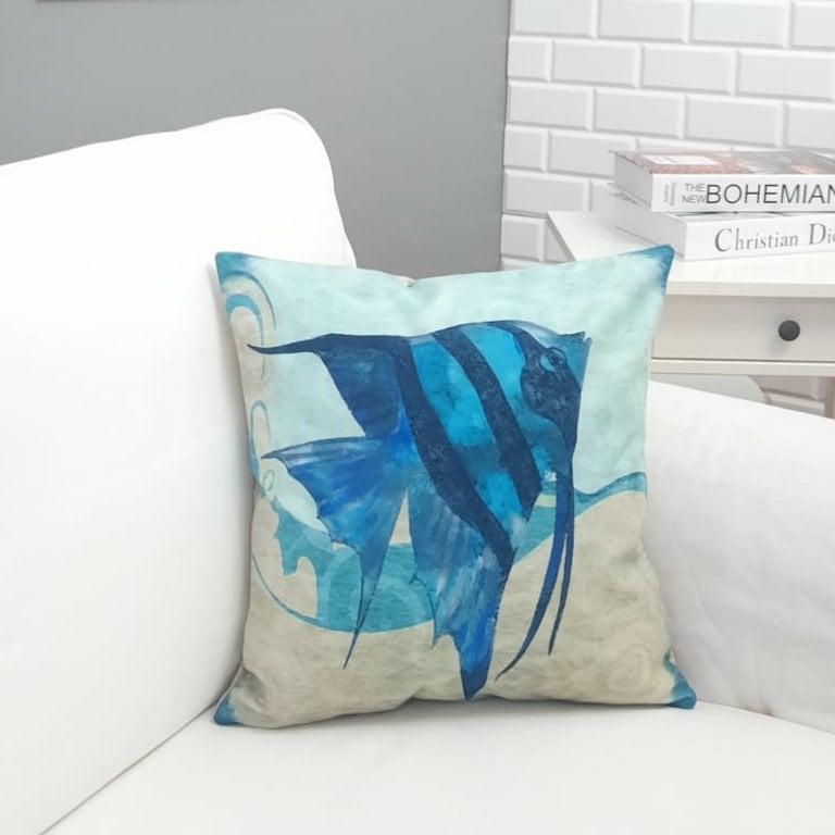 Marin Mavi Balık Desenli Kırlent Kılıfı 43x43cm