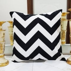 Trend Desen Siyah Beyaz Baskılı Kırlent Kılıfı 43x43cm