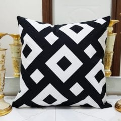 Trend Desen Siyah Beyaz Baskılı Kırlent Kılıfı 43x43cm