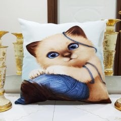 Animal Kedi Baskılı Kırlent Kılıfı 43x43cm