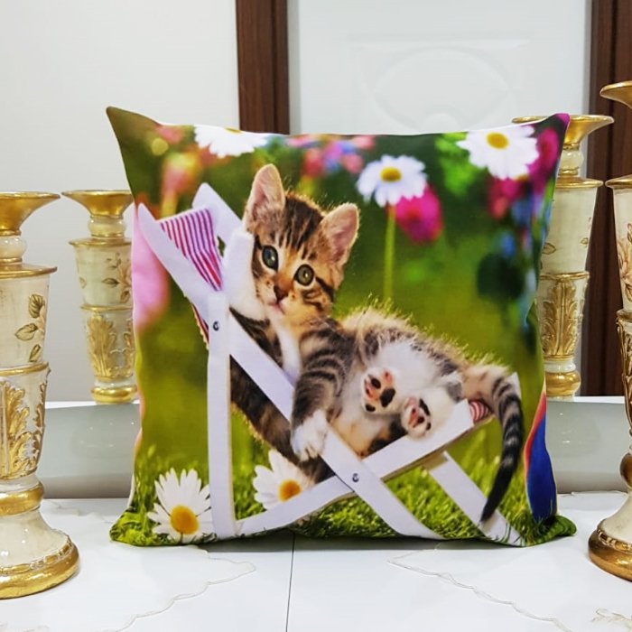 Animal Kedi Baskılı Kırlent Kılıfı 43x43cm