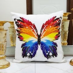 Renkli Kelebek Baskılı Kırlent Kılıfı 43x43cm