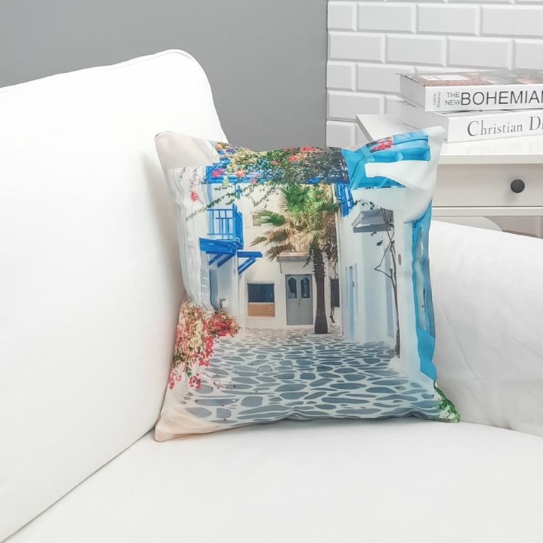 Yaz Temalı Alaçatı Desen Kırlent Kılıfı 43x43cm