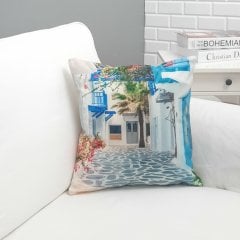 Yaz Temalı Alaçatı Desen Kırlent Kılıfı 43x43cm