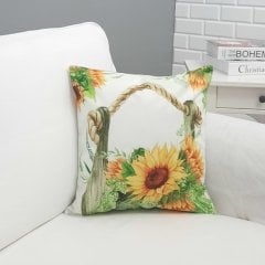 Yaz Temalı Ayçiçekleri Desen Kırlent Kılıfı 43x43cm