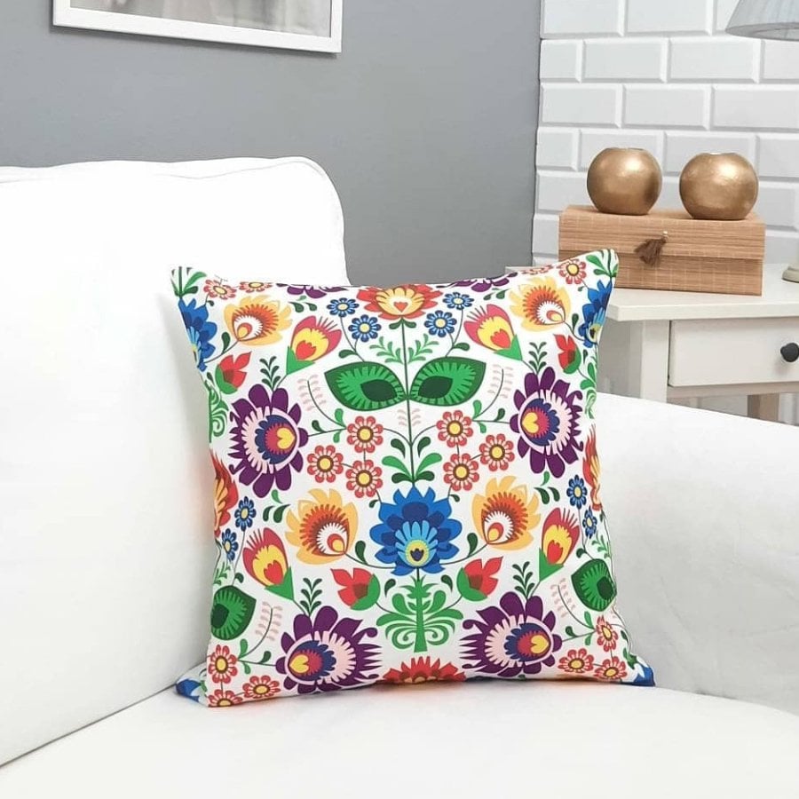 Yaz Temalı Çiçekli Desen Kırlent Kılıfı 43x43cm