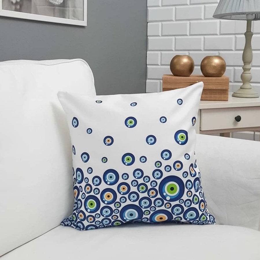 Yaz Temalı Nazar Desen Kırlent Kılıfı 43x43cm