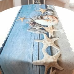 Marin Desenli Dekoratif Runner Örtü 40x140cm