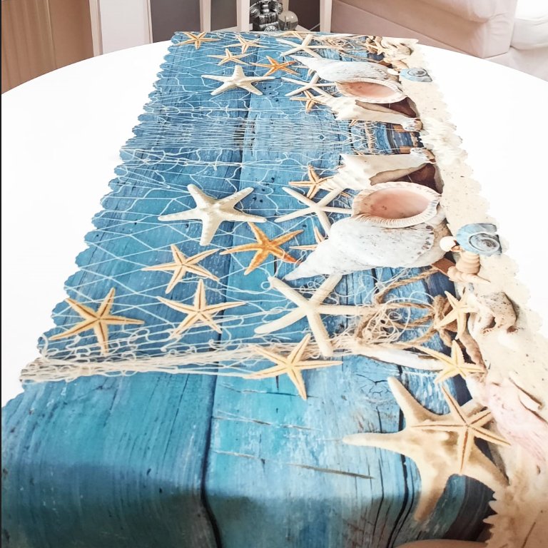 Marin Desenli Dekoratif Runner Örtü 40x140cm