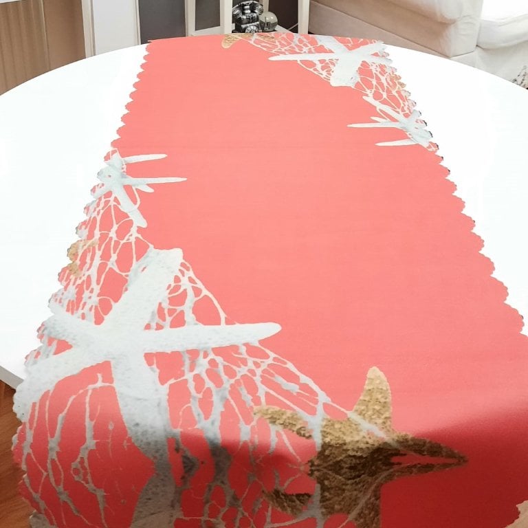 Marin Desenli Dekoratif Runner Örtü 40x140cm