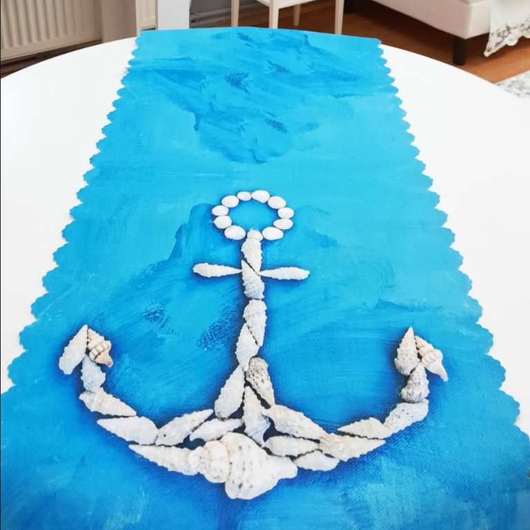 Marin Desenli Dekoratif Runner Örtü 40x140cm