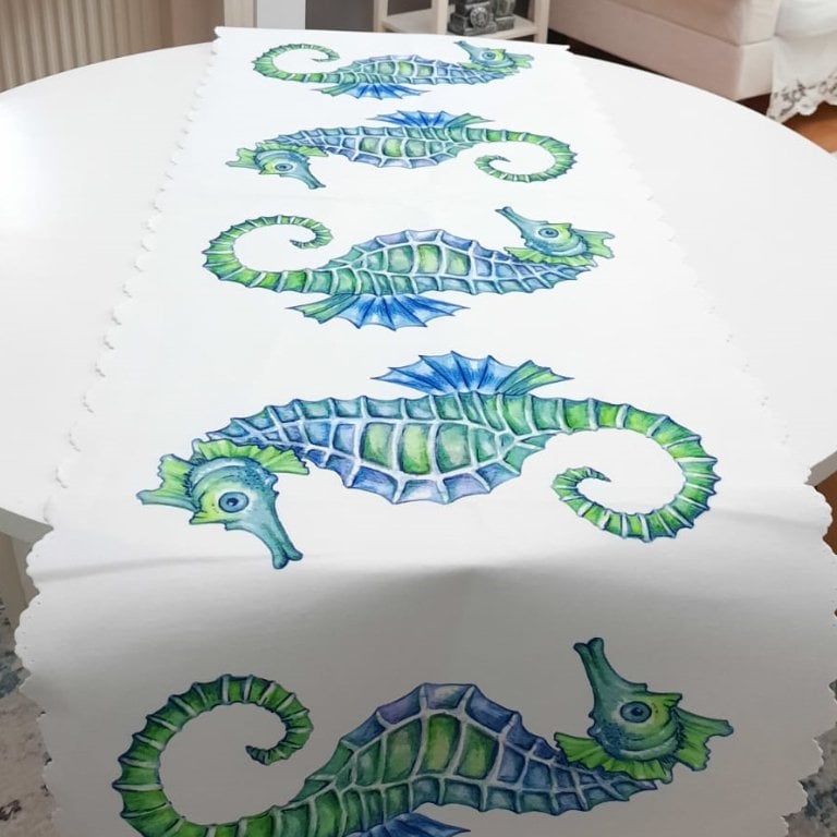 Marin Desenli Dekoratif Runner Örtü 40x140cm