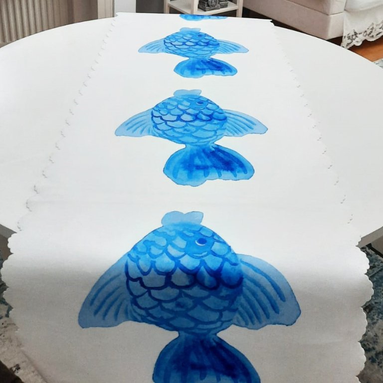 Marin Desenli Dekoratif Runner Örtü 40x140cm