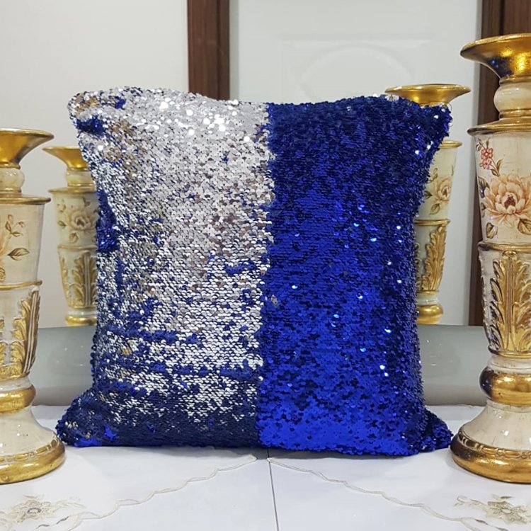 Pul Payetli Kırlent Kılıfı Çift Renkli