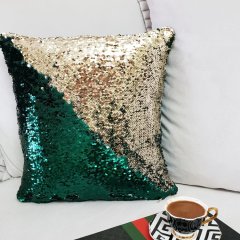 Pul Payetli Kırlent Kılıfı Çift Renkli