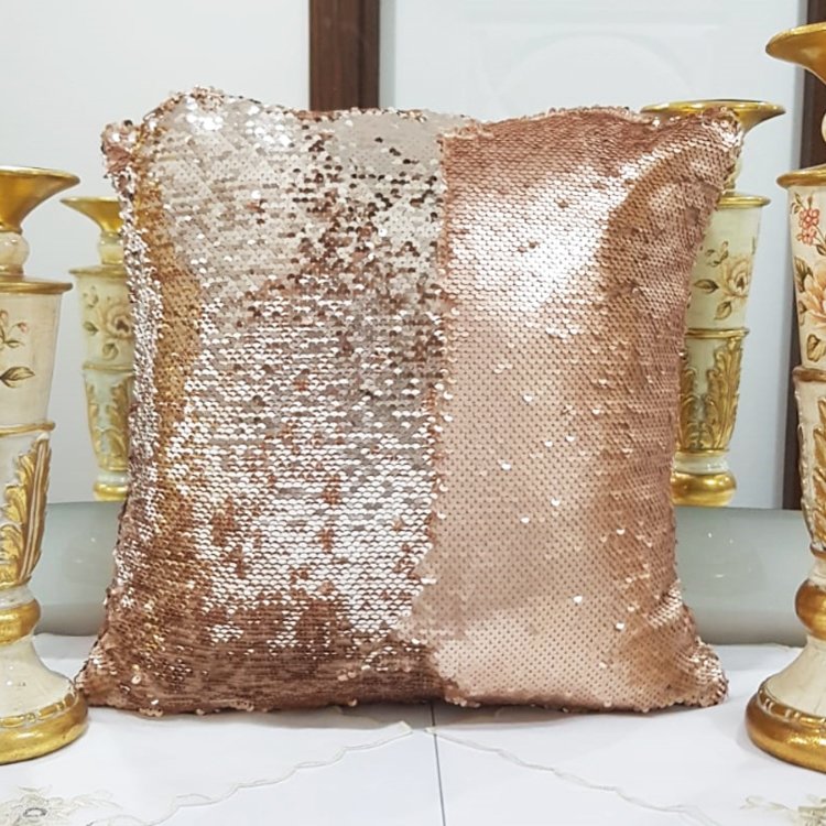 Pul Payetli Kırlent Kılıfı Çift Renkli
