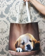 Köpek Baskılı Kumaş Heybe Çanta