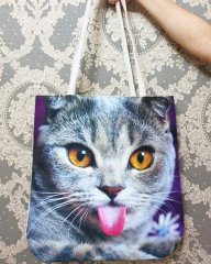 Kedi Baskılı Kumaş Heybe Çanta