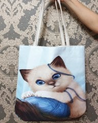 Kedi Baskılı Kumaş Heybe Çanta