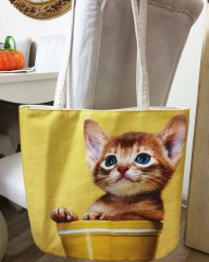 Kedi Baskılı Kumaş Heybe Çanta