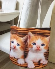 Kedi Baskılı Kumaş Heybe Çanta