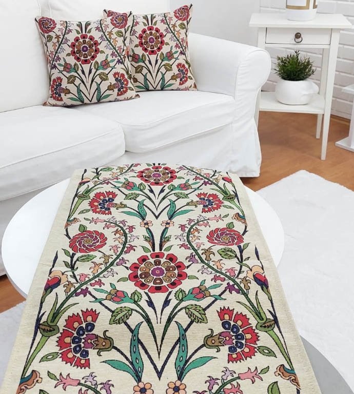 Goblen Dokuma Kırlent Kılıfı ve Runner 2+1 Set