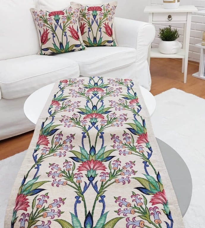 Goblen Dokuma Kırlent Kılıfı ve Runner 2+1 Set