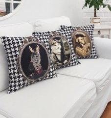 Sevimli Hayvan Figürlü Kırlent Kılıfı 3lü Kombin Set