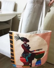 Afrikalı Kadın Baskılı Kumaş Heybe Çanta