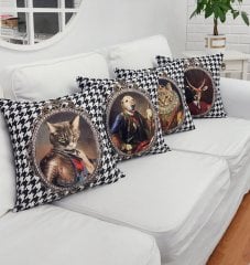 Sevimli Hayvan Figürlü Kırlent Kılıfı 4lü Kombin Set