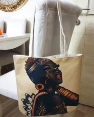 Afrikalı Kadın Baskılı Kumaş Heybe Çanta