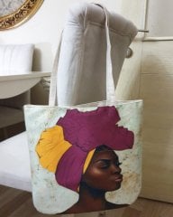 Afrikalı Kadın Baskılı Kumaş Heybe Çanta