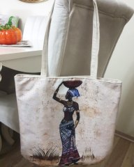 Afrikalı Kadın Baskılı Kumaş Heybe Çanta