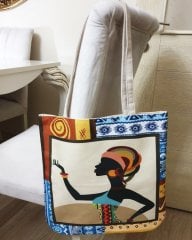 Afrikalı Kadın Baskılı Kumaş Heybe Çanta