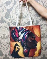 Afrikalı Kadın Baskılı Kumaş Heybe Çanta