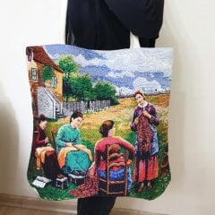 Tablo Goblen Dokuma Kumaş Heybe Çanta
