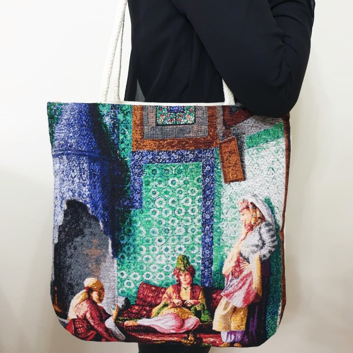 Tablo Goblen Dokuma Kumaş Heybe Çanta