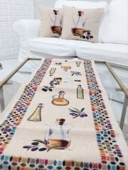Goblen Dokuma Kırlent Kılıfı ve Runner 2+1 Set