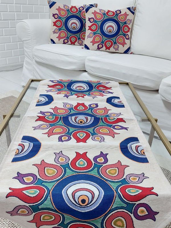 Goblen Dokuma Kırlent Kılıfı ve Runner 2+1 Set
