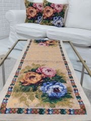 Goblen Dokuma Kırlent Kılıfı ve Runner 2+1 Set