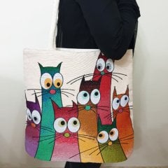 Kedi Goblen Dokuma Kumaş Heybe Çanta