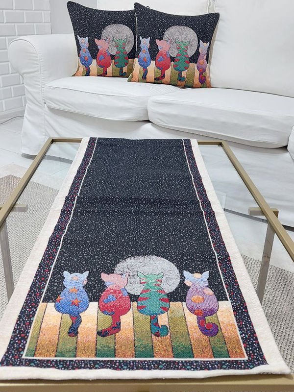 Goblen Dokuma Kırlent Kılıfı ve Runner 2+1 Set