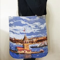 Kız Kulesi Goblen Dokuma Kumaş Heybe Çanta