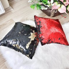 Pul Payetli Çift Renkli Kırlent Kılıfı 2li Kombin Set