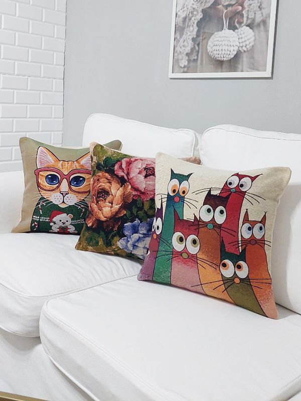 Goblen Dokuma Kırlent Kılıfı 3'lü Karışık Kombin Set